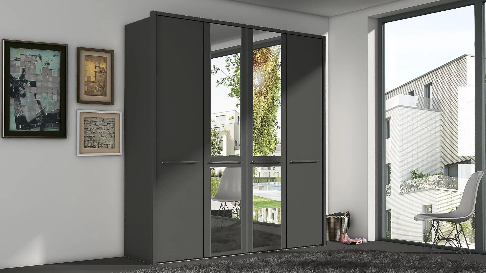 Cairns 4 Door Hinged Matt Finish Wardrobe With Mirror And Handle